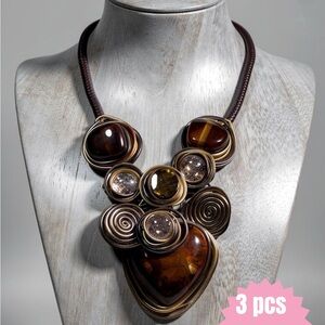 Elegant Brown and Gold Statement Necklace Set